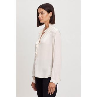 Velvet Womens by and Regular Fit Ruffle Sleeve V-Neck Blouse in Crema - White - Size 8 UK