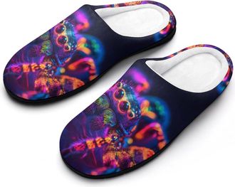 Generic Neon Glowing Spider Womens Cotton Slipper Comfortable Cozy Plush Slippers Anti-Skid Indoor House Closed Toe Shoes