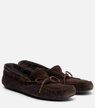 The Row Lucca shearling-trimmed suede boat shoes