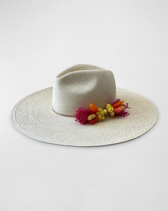 Van Palma Donna Straw Fedora With Dried Florals