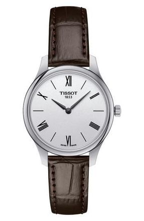 Tissot Tradition Swiss Quartz Croc Embossed Leather Strap Watch, 31mm in Silver at Nordstrom Rack