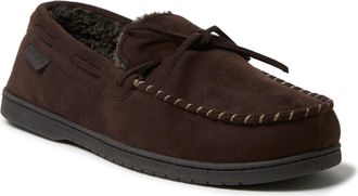Dearfoams Mens Toby Microsuede Moccasin Slippers with Tie
