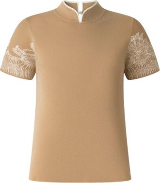 Shanghai Tang Top met kanten mouwen - Beige