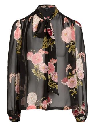 Giambattista Valli floral pussy-bow blouse - Black