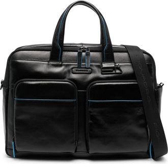 Piquadro logo-patch leather laptop bag - men - Calf Leather - One Size - Black