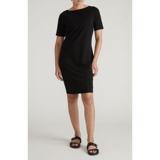 Universal Standard Belle Breton Stripe Cotton Jersey Dress in Solid Black at Nordstrom, Size 4X-Large