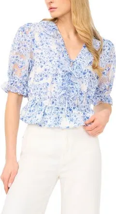 Ted Baker Clarise Ruffle Trim V-Neck Top in Sky at Nordstrom Rack, Size X-Large