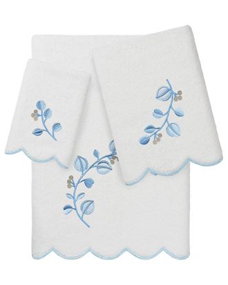 Linum Home Textiles 100% Turkish Cotton Wild Branch Scallop 3Pc Embellished Towel Set