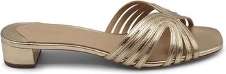 Ralph Lauren Metallic Leren Sandalen - Dames - Muiltjes - Grijs - 38 EU - Leer - Schoenen