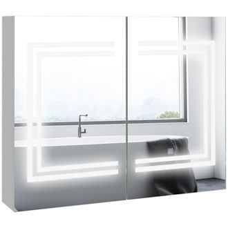 Kleankin Kleankin Armario De Ba&ntilde;o Con Espejo Y Luz Led Mueble De Ba&ntilde;o Colgante Con Estantes Ajustables Interruptor T&aacute;ctil Y Color De Luz Ajustable 80x15x65 Cm