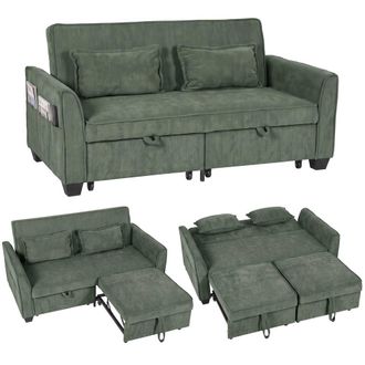 HOMCOM Sofa Bed, 4-in-1 Convertible Pull Out Sleeper Sofa in Dark Green | Size: 2 Seater