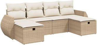 vidaXL Vidaxl - Juego De Sof&aacute;s Jard&iacute;n Con Cojines 6 Pzas Rat&aacute;n Sint&eacute;tico Beige