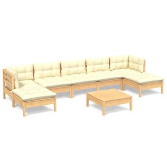 vidaXL Muebles De Jard&iacute;n 8 Piezas Cojines Madera De Pino Color Crema Vidaxl