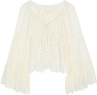 LoveShackFancy Loveshackfancy Darline Lace and Silk-chiffon top - Ivory - S (UK8-10 / S)