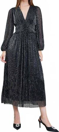 Current Air Metallic Pleated Long Dress In Black-Silver