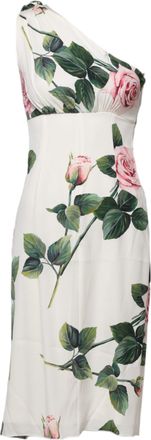 Dolce & Gabbana Womens White Floral One Shoulder Sheath Midi Dress Silk Elastane