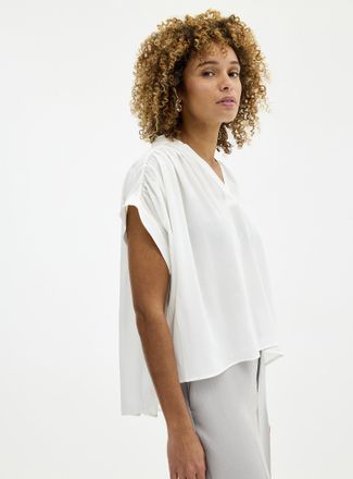 Contemporaine Womens Pleated cap-sleeve pure silk blouse