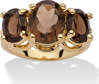 Palm Beach Jewelry 4.90 TCW Oval-Cut Genuine Smoky Quartz Yellow Gold-Plated 3-Stone Ring
