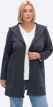 Sheego Shirtjacke SHEEGO Sweatshirtjacke, Damen, Gr. 40/42, tiefblau, 100% Baumwolle, unifarben, Shirts Shirtjacke