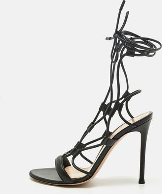 Gianvito Rossi Black Leather Giza Gladiator Flat Sandals