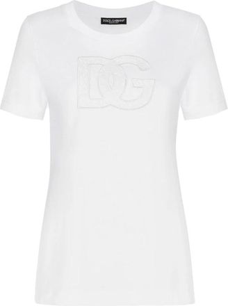 Dolce & Gabbana Jersey T-shirt met DG-logopatch - Dames - T-shirts - Wit - S - Katoen - Tops