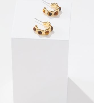 Talbots Semiprecious Hoop Earrings - Tigers Eye/Gold - 001 Talbots