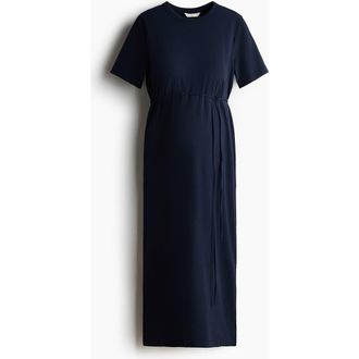 H&M Mama tie-detail t-shirt dress in Navy Blue at Nordstrom, Size Xx-Large