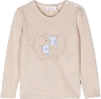 Patachou logo-embroidered T-shirt - kids - Cotton/Spandex/Elastane - 4 - Neutrals