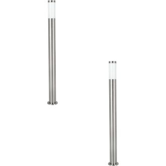 Loops 2 PACK IP44 Outdoor Bollard Light Stainless Steel 12W E27 1100mm Driveway Post in Metallics