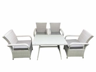 Fimous Outdoor Rattan Garden Furniture Set Patio 4 Chairs Plus Rectangular Dining Table Sets Light Grey Mixed