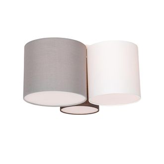 QAZQA Qazqa - Moderno Plaf&oacute;n Blanco, Gris Y Marr&oacute;n 3-luces - Multidrum Textil /acero Redonda Adecuado Para Led Max. 3 X 40 Watt