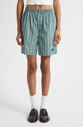 HommeGirls Stripe Long Boxer Shorts in Green Porto Stripe at Nordstrom, Size Medium