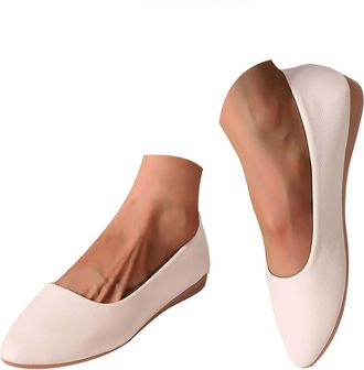 Generic Womens Pointed Toe Flat Dress Shoes for Women Ballet Flat with Smooth Leather Upper for Work Formal Occasions Comfortable Work Loafers (Beige, 6.5)