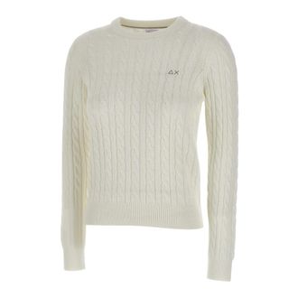 Sun 68 Round-neck Knitwear, female, White, Size: XL Cable knit sweater