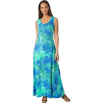 Jessica London Stretch Cotton Tank Maxi Dress in Ocean Print at Nordstrom, Size 16P