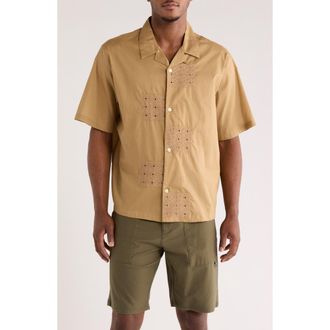 PacSun Ritz Pointelle Cotton Poplin Camp Shirt in Brown at Nordstrom Rack, Size Medium