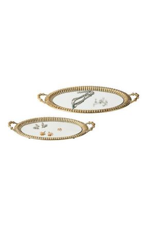 Glitzhome Set of 2 Oval Metal Gold Mirrored Decorative Tray with Handles at Nordstrom