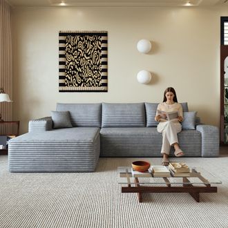 STILVORA Divano Modulare 3 Posti In Velluto A Coste Con Chaise Longue Sinistra, Senza Montaggio, Grigio