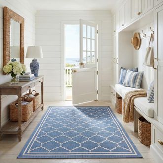 Safavieh Alfombra enrejado de polipropileno azul/beige, 79 x 152 cm