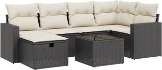 vidaXL Vidaxl - Set De Comedor De Jard&iacute;n 7 Pzas Y Cojines Rat&aacute;n Sint&eacute;tico Negro