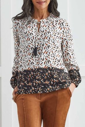 Tribal Patterned Blouse With Tassels In Baked Clay