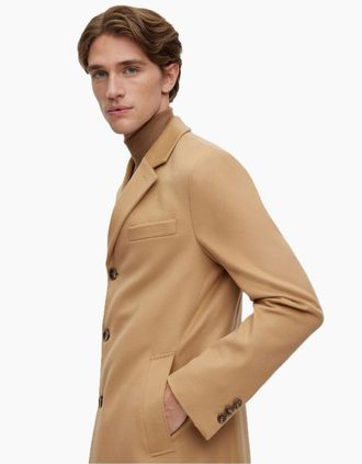 HUGO BOSS Mens Hyde Tailored Fit Long Formal Coat - Cream - Size: 40 50