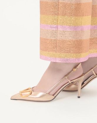 Valentino Garavani D&eacute;collet&eacute; Slingback VLogo Signature In Nappa Laminata 80mm Donna CHAMPAGNE 35.5
