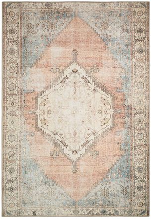 Nazar Rugs Alfombra oriental vintage azul y rosa pastel - 120x170