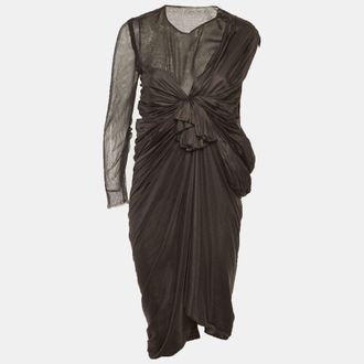 Lanvin Black Satin Bow Detail Plisse Mini Dress