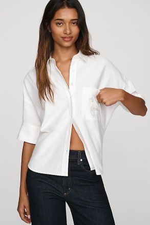 Maeve Mabel Boxy Oxford Embroidered Shirt Top