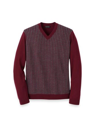 Paul Fredrick Washable Merino Wool Houndstooth V-neck Sweater