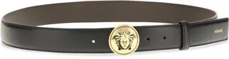 Versace Medusa Buckle Calfskin Belt - Black