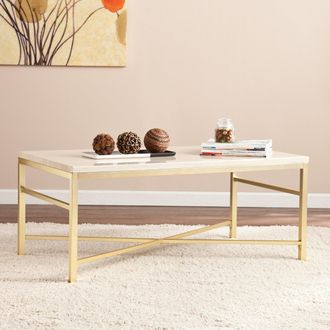 SEI Orinda Faux Stone Cocktail Table Travertine