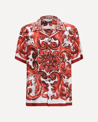 Dolce & Gabbana Maiolica print Hawaii Shirt in silk twill Male 40